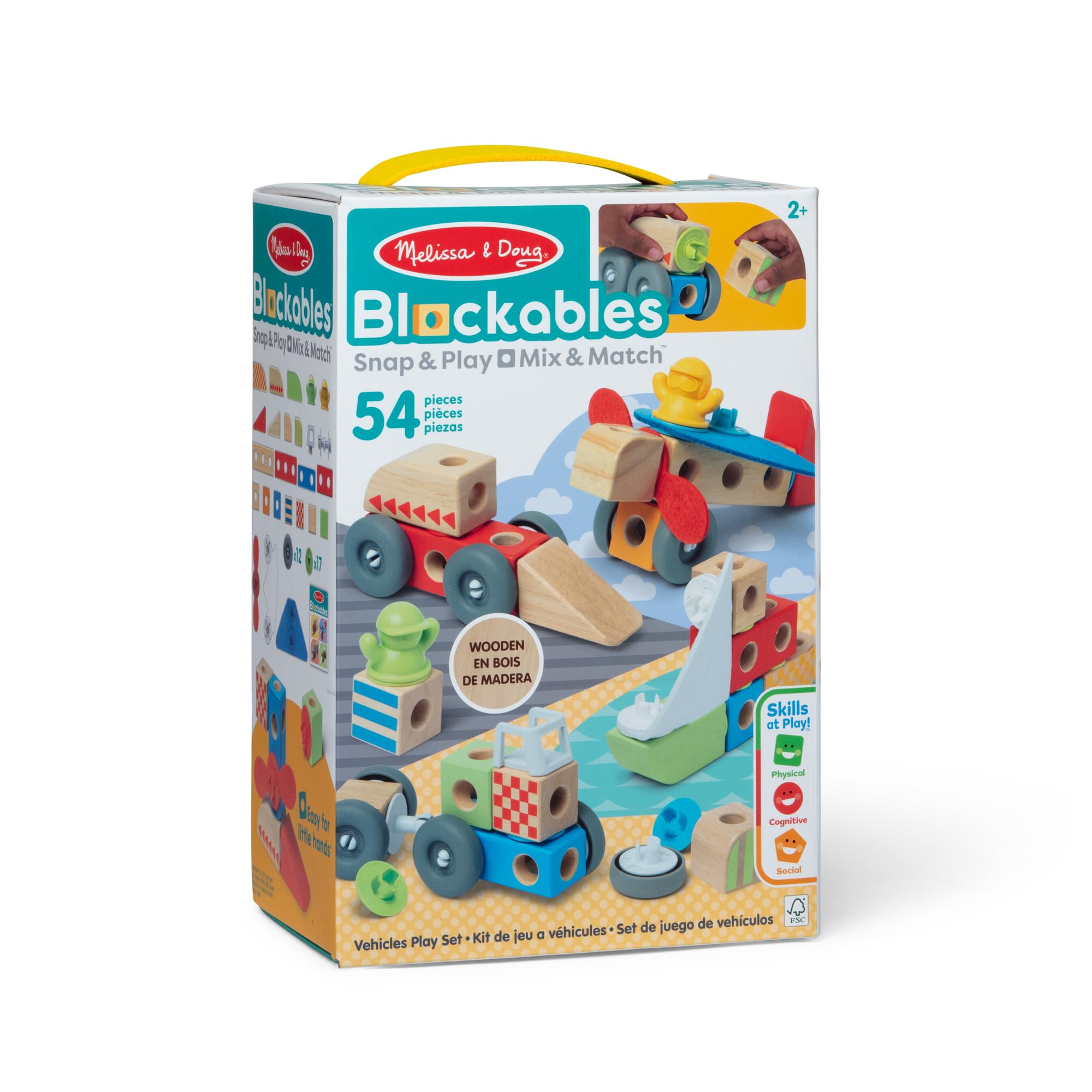 Melissa & Doug - Blockables - Véhicules 54 Pièces - Puzzle Enfant - Jeu Montessori - Jouet En Bois - Jouet D'Activité, De Développement Et Apprentissage - Cadeau Enfant 2 Ans Et + -