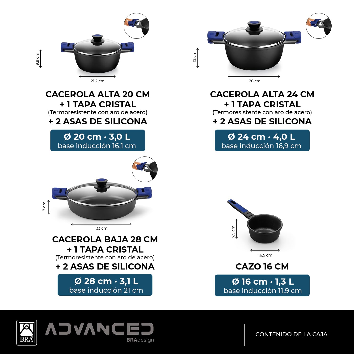 BRA Advanced | Batería 4 Piezas Aluminio Fundido Antiadherente, apta para todo tipo de cocinas e inducción