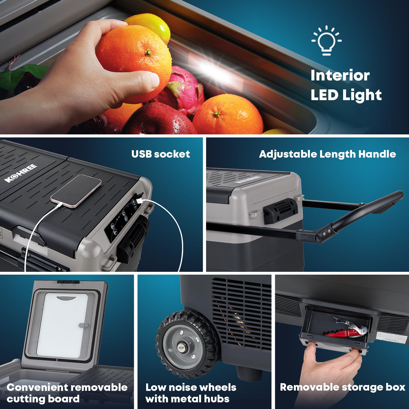 Kohree 12V Car Refrigerator, 42 Quart (40L) Portable Refrigerator, Dual