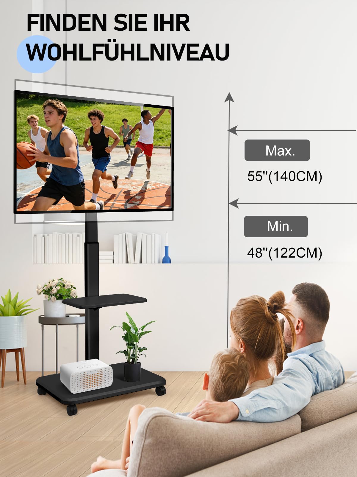 TV Ständer Rollbar Mobiler TV-Wagen für 32-70 Zoll Flache/gekrümmte LED/LCD/OLED höhenverstellbarer tragbarer TV Ständer auf Rädern bis zu 100lbs Boden TV-Wagen für Schlafzimmer Outdoor