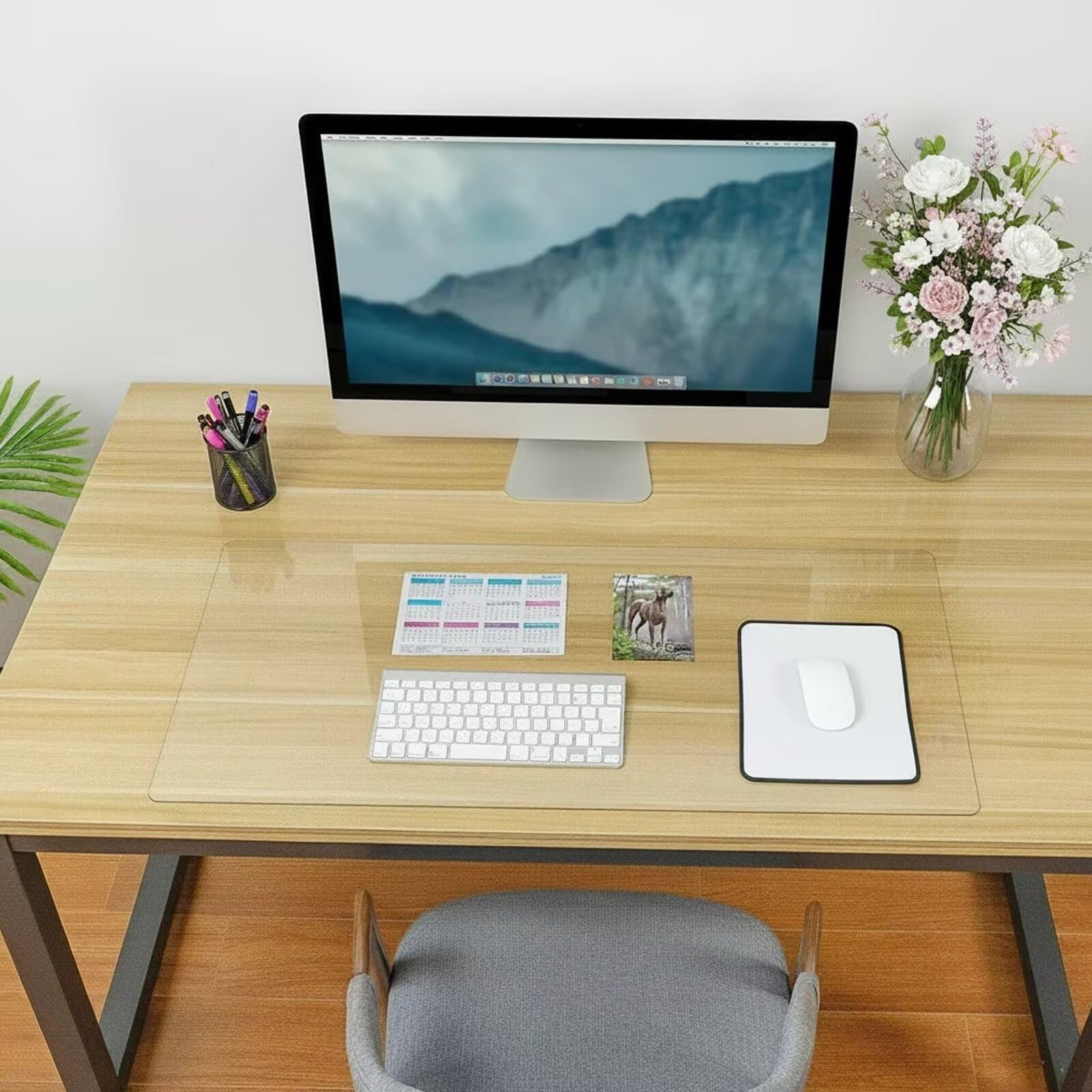 Clear Desk Mat 35 x 58 cm Non-Slip Clear Desk Pad Protector with Round Edge Waterproof Desk Table Cover Mat for Office Home and School