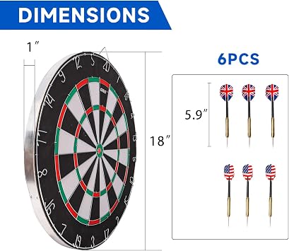 GSE Games & Sports Expert 18 Regulation Size Steel Tip Dartboard Game Set. Excellent Bristle/Sisal, Paper Baseball, Bullseye, Dart Board Game Set (Several Styles Available)