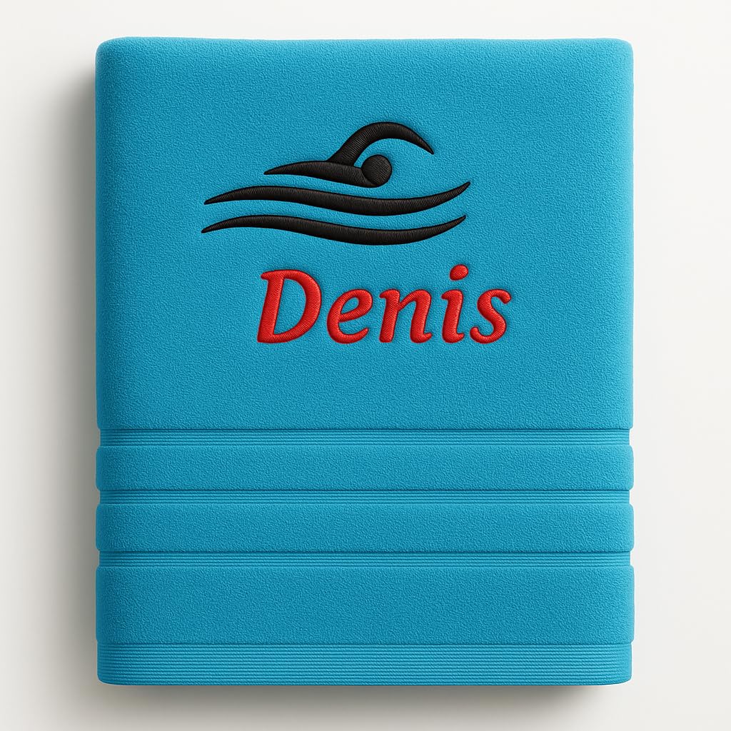 Personalized Towel with Name Beautifully Embroidered Sport Name Hand Bath Towel 100% Cotton Towel Sporty Motifs (140 x 70 cm, Swimming)