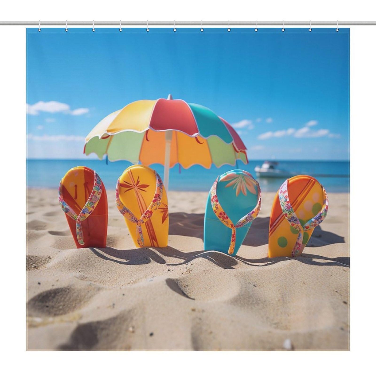 Colorful Flip Flops Beach Ball Shower Curtains for Bathroom Lightweight Waterproof Washable Fabric Shower Curtains Boho Shower Curtain Modern