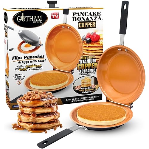 Gotham Steel Double Sided Pan, The Perfect Pancake Maker – Ceramic Nonstick Copper Easy to Flip Pancake Griddle for Fluffy Pancakes, Omelette Maker, Frittata Maker & More! Dishwasher Safe
