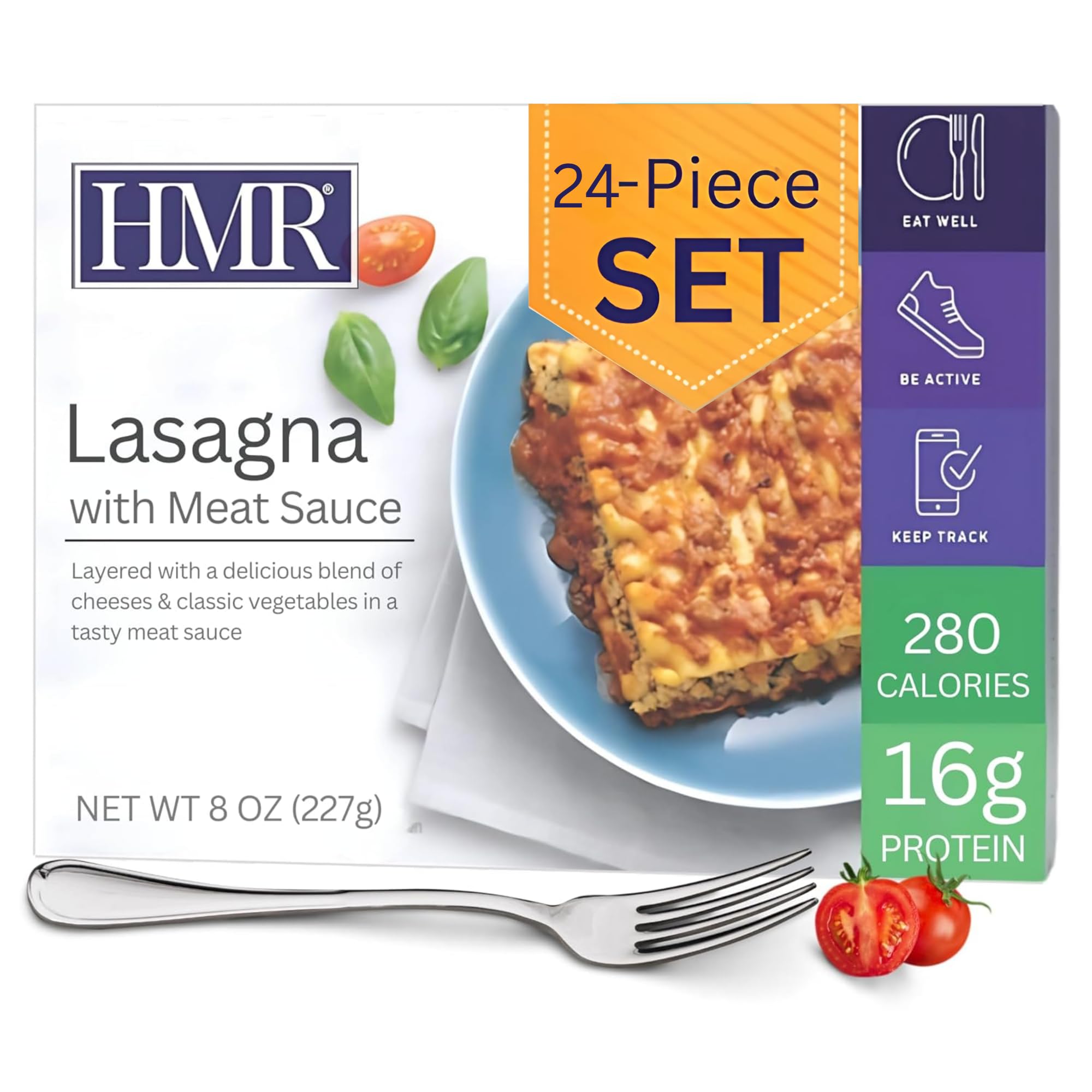 Lasagna with Meat Sauce Entrée | Pre-packaged Lunch or Dinner to Support Weight Loss | Ready to Eat | 16g of Protein | Low Calorie Food | 8oz Serving per Meal | Pack of 24