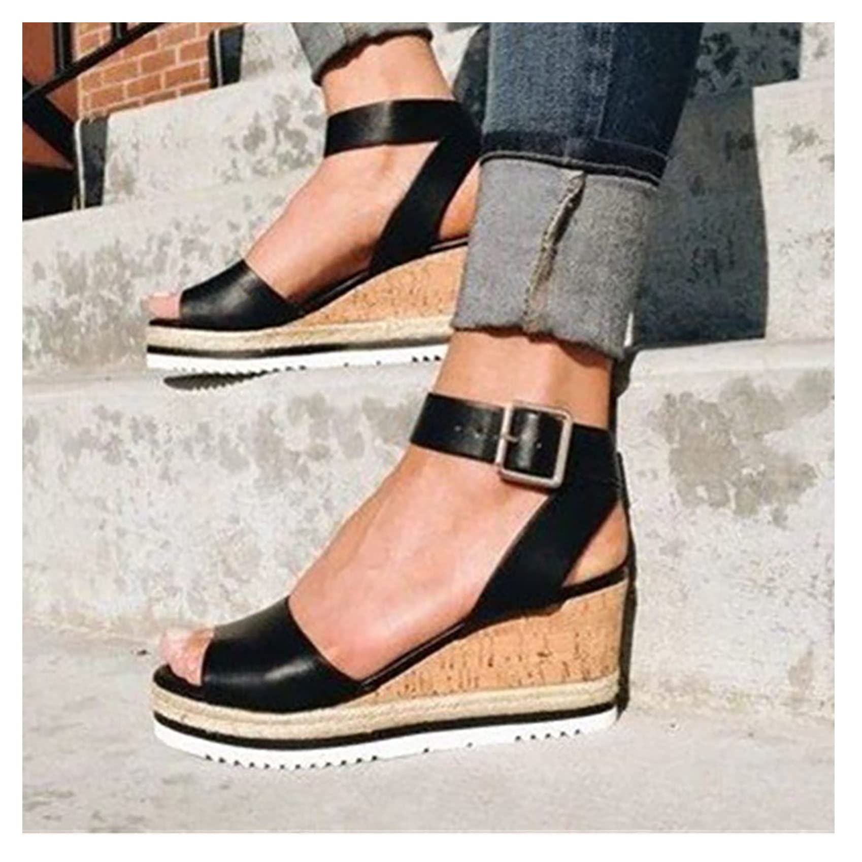 Sandales orthopédiques confortables et antidérapantes style rétro noir