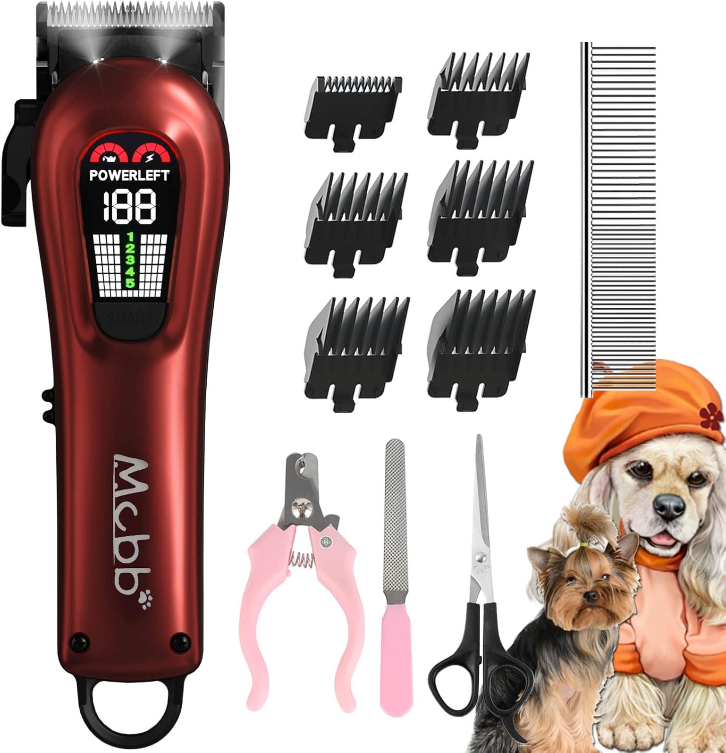 MCBB Dog Clippers Low Noise Dog Grooming Kits 5Mode HeavyDuty Dog Clippers for