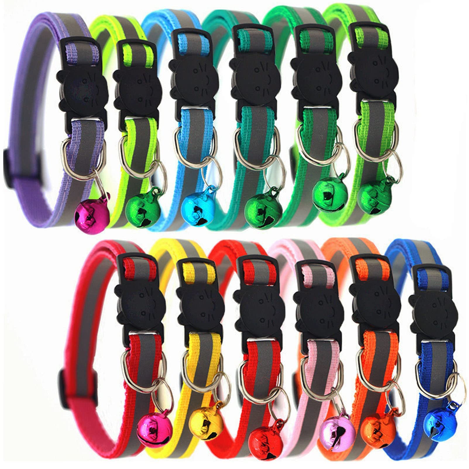 MAIYADUO 12 Collares de Gato de liberación rápida Reflectantes de Seguridad de Nailon con Campana de 20 a 30 cm