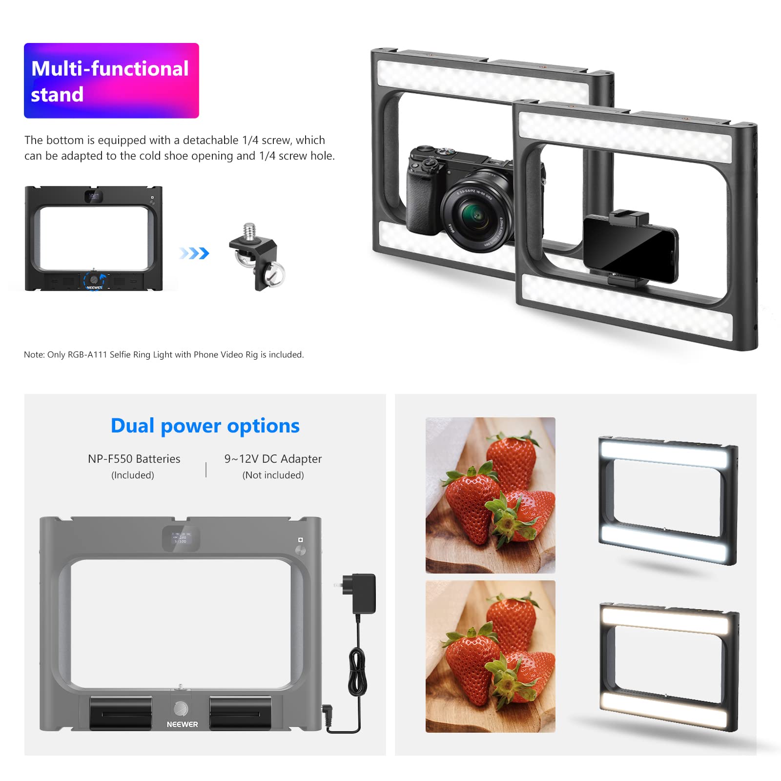 NEEWER RGB LED-Ringlicht Selfie-Licht,360° Vollfarbe,Smartphone-Video-Rig und Telefon-Videostabilisator,2500K~10000K CRI97+ LED-Licht mit Akku und Ladegerät für Filmemachen/TikTok/Make-up/YouTube/Vlog