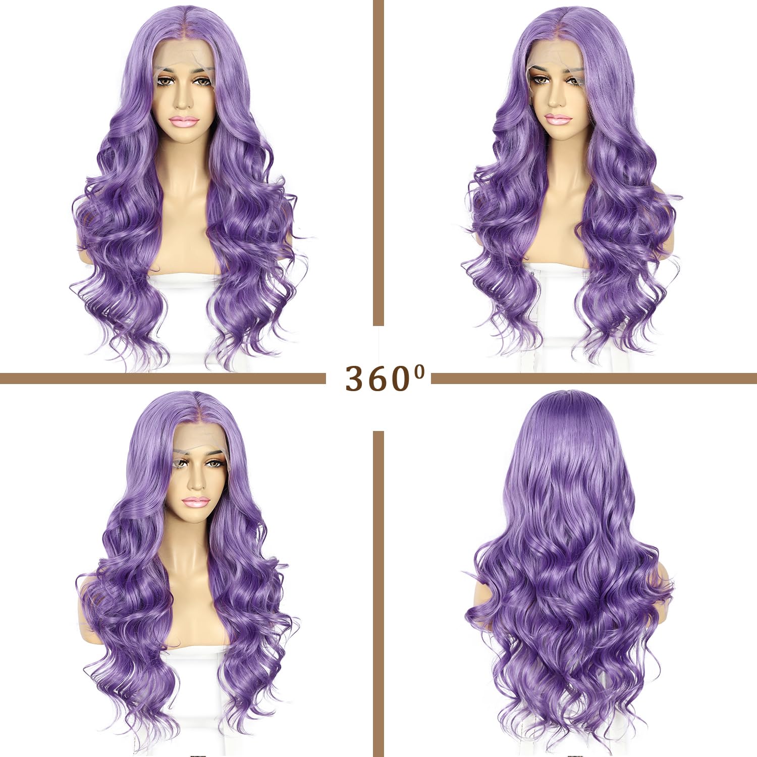 SAPPHIREWIGS Long Natural Curly Lace Front Wig Light Lavender Color Synthetic Lace Front Wigs for Women Free Part Glueless Heat Resistant Fiber Hair Daily Party Wig