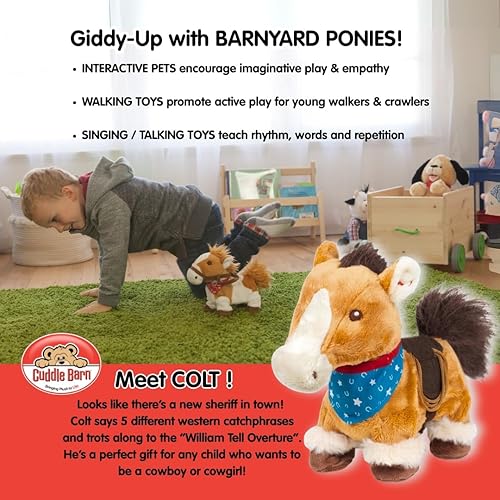 Miniatura 5 de Cuddle Barn - Colt  Juguete de caballo caminante - Poni de peluche interactivo dice eslogan y trots de vaquero occidental a la música - Canción