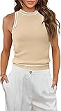 MIHOLL Women Summer Racerback Tank Tops Cute Sleeveless Halter Neck Tank Top Trendy Ribbed Cropped Tank Shirts Medium Beige