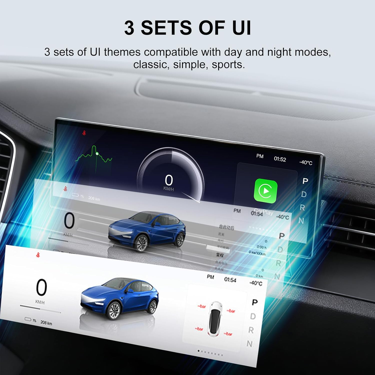 10.88 Inch Head Up Display HUD for Tesla Model Y Juniper 2025 2026, Touchscreen Smart Instrument Cluster with Wireless CarPlay Blind Spot Alert Online OTA