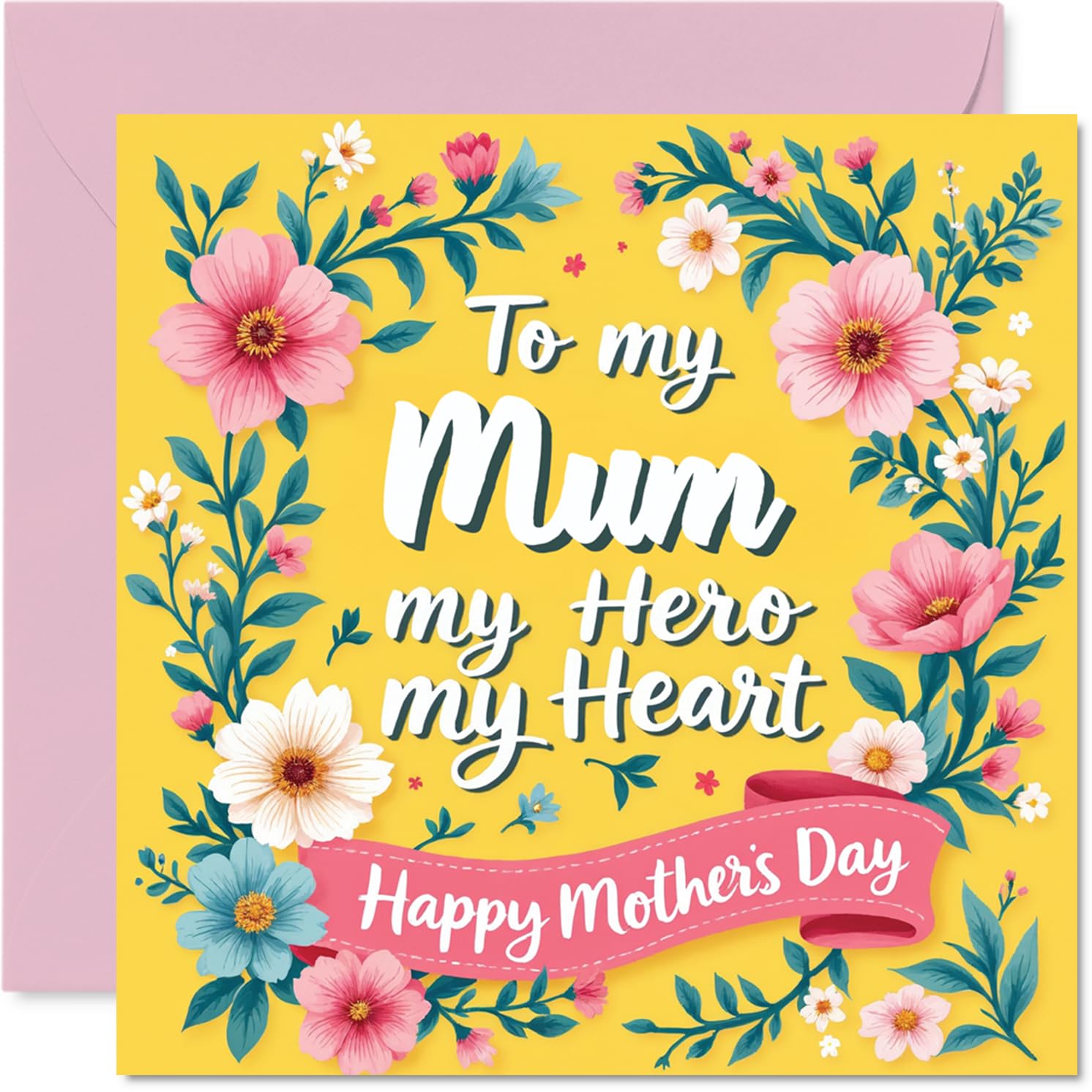 Mum Mothers Day Card - Flowers on Your Special Day - Happy Mothers Day Card for Mum from Son Daughter, 145mm Sentimental Design Bday Greeting Cards