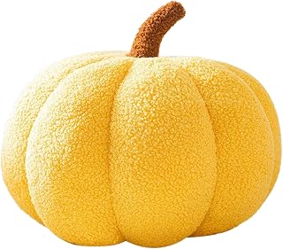Plush Pumpkin Pillow Pumpkin Throw Pillows, Halloween Decorative Pillows Ball Pillow Stuffed Pumpkin Plush Toy, Cute 3D Shaped Teddy Fleece Pumpkin Pillows (Yellow 11'')