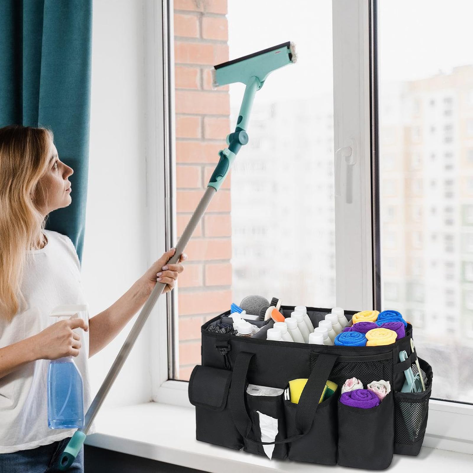 Borsa Portaoggetti per la Pulizia Borsa Portatile Con Grande Capacità E | Organizzatore per Attrezzi da Giardinaggio per Donna Cucina Bagno Viaggio Auto e Casa