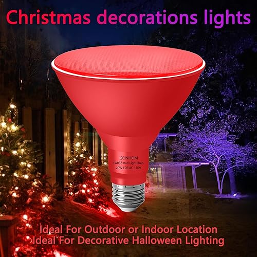 Miniatura 2 de Paquete de 4 luces de inundación rojas PAR38 para exteriores, bombilla roja de inundación regulable, 20 W (equivalente a 200 W), luz LED roja con