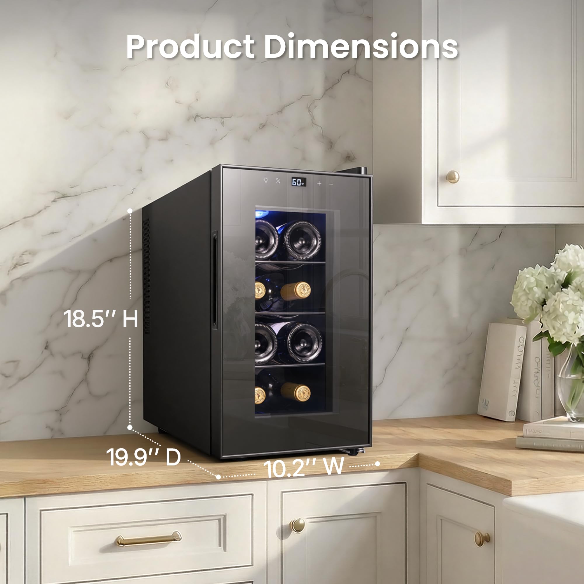 YEEGO 8 Bottles Wine Fridge - 40-65℉ Wine Refrigerator With Thermoelectric Energy Cooling & 38db Quiet, Freestanding,Countertop Wine Cooler With Glass Door For Apartment Office Rvs, 25l(0.88 Cu.Ft) on Fridge.com - View 4