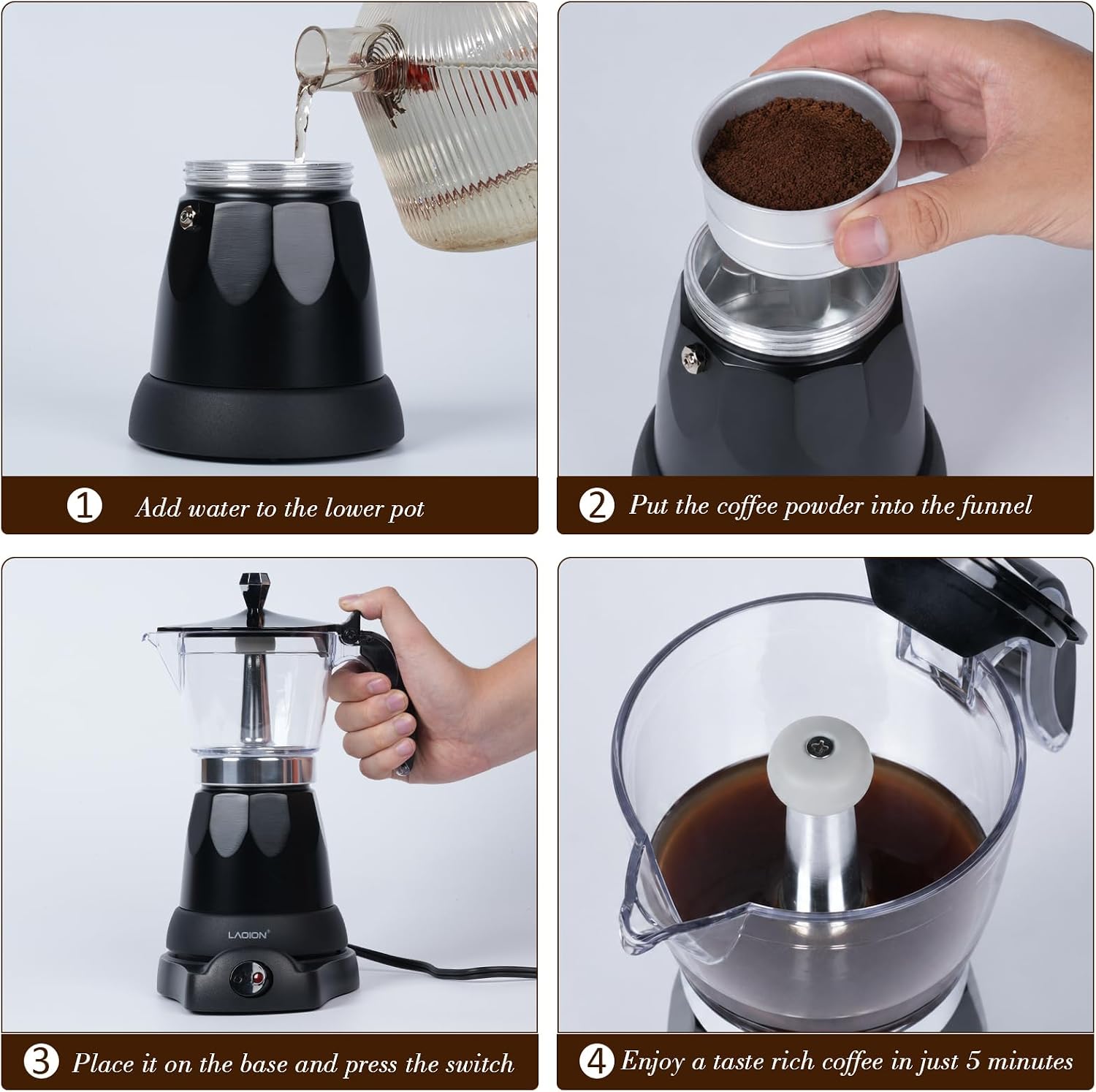 LAOION Cuban Coffee Maker, 6 or 3cup Electric Espresso Coffee Maker image 4