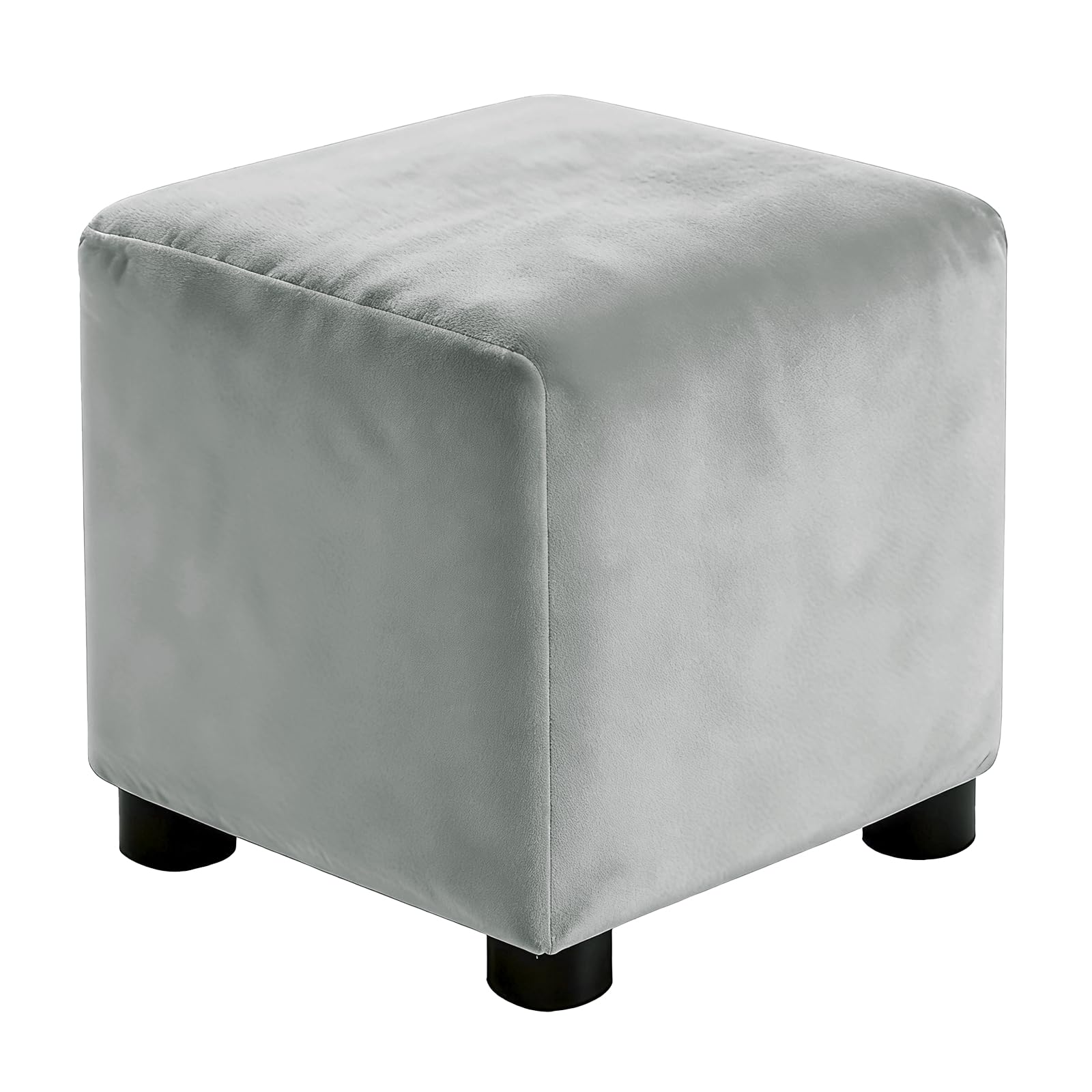 sourcing map Square Footstool Slipcover, Stretch Foot Stool Protector Covers Jacquard Fabric Furniture Protector Cover Velvet with Elastic Bottom for Living Room Bedroom(Large, Light Gray)