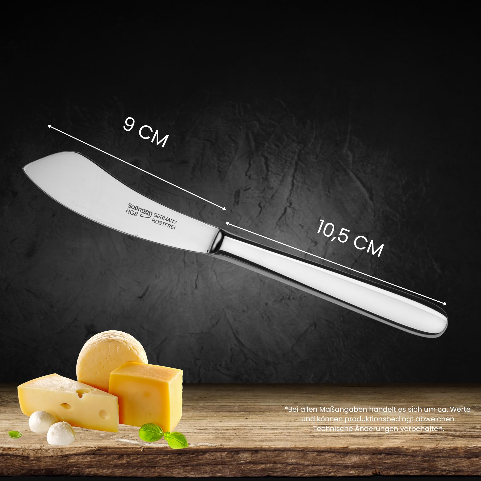 GEHRING| Solingen Käsemesser Set 4tlg. Pur, Käseschneider mit Edelstahlgriff, für Hartkäse, Weichkäse, Streichkäse, mit Käsebeil, Besteck spülmaschinengeeignet I Made in Germany