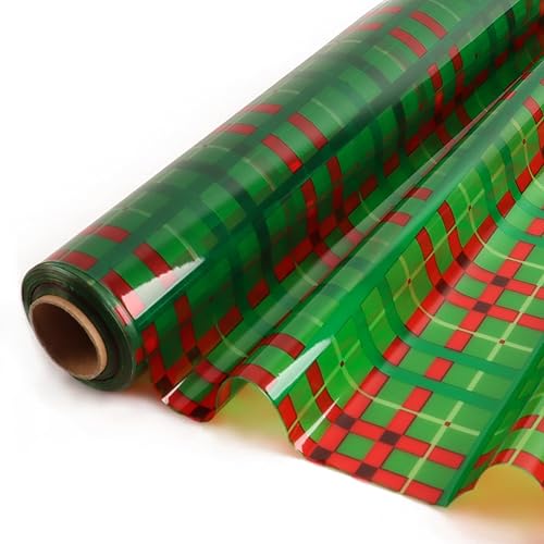 CMFYHM Rollo de papel de celofán navideño (34 pulgadas x 100 pies) de grosor de 3 mil de grosor para cestas, cajas, vino, decoración de Navidad