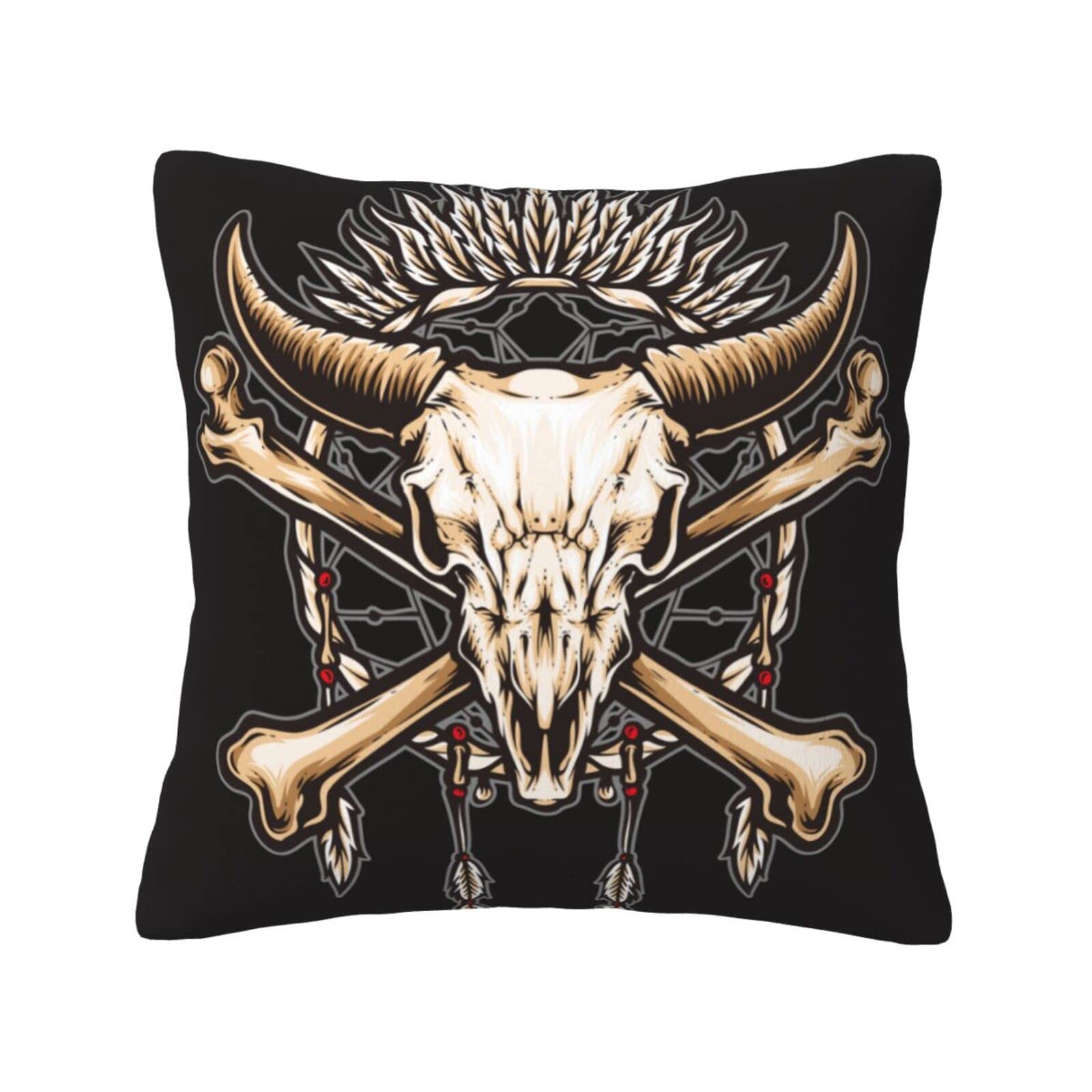 MESRASEY Cow Horns Skull Tribe Native Black Throw Pillow Covers 24"x24" Square Pillow Case Home Decorative Pillowcase for Sofa Couch Bedroom Living Room Car