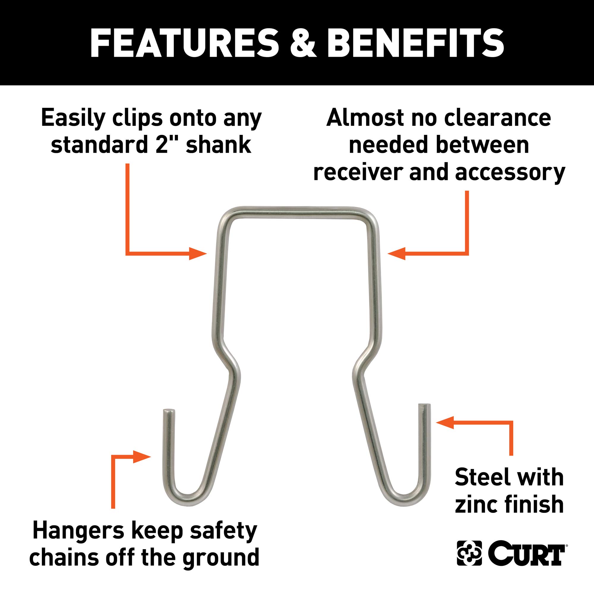CURT 45807 Trailer Safety Chain Holder Bracket for 2-inch Shank, Clip-On Steel Hanger Hooks, Raw - Image 3