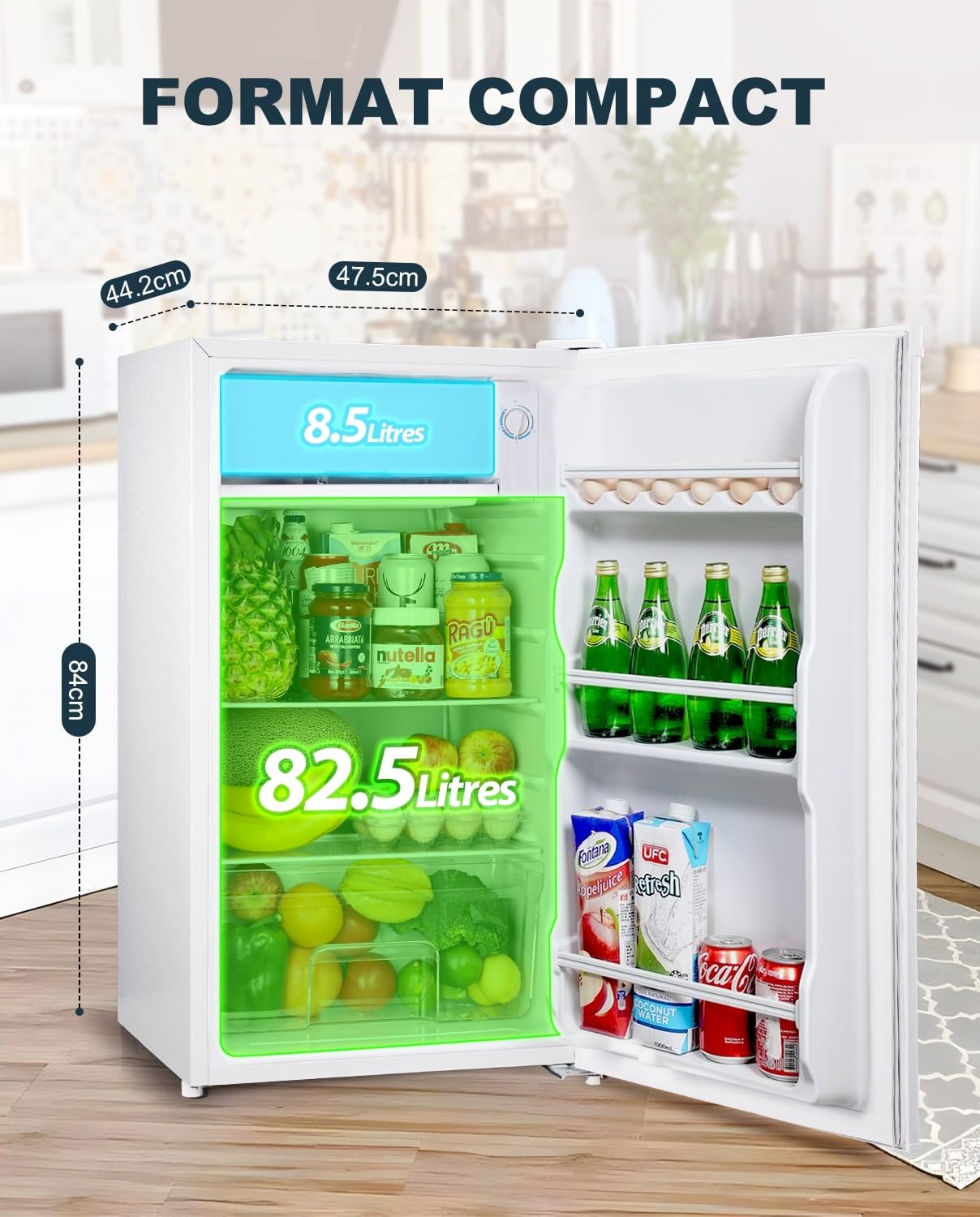 Upstreman Réfrigérateur 91L avec Congélateur, Bac à Légumes, Thermostat Réglable, Silencieux, Porte Réversible, Blanc - BR321