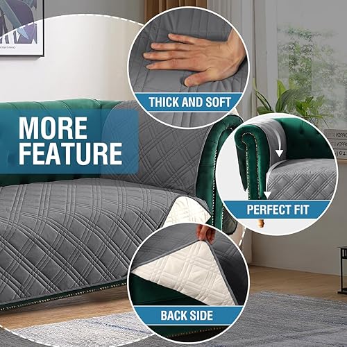 Miniatura 6 de H.VERSAILTEX Funda de sofá 100% impermeable para sofá de 3 cojines, funda protectora de muebles tradicional Chesterfield para perros, funda