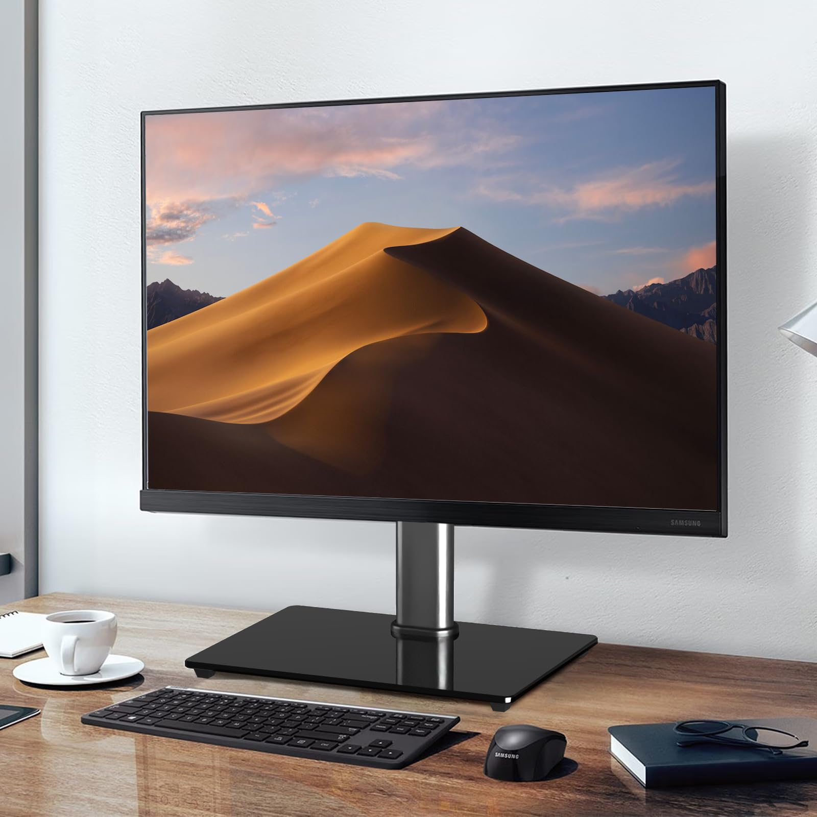 suptek Support TV sur Pied Pivotant sans Perçage Hauteur Réglable à Poser sur Meuble TV Table écrans 26 à 55 Pouces Charge 45 kg VESA 400x400 mm Locataires Petits Espaces TS202