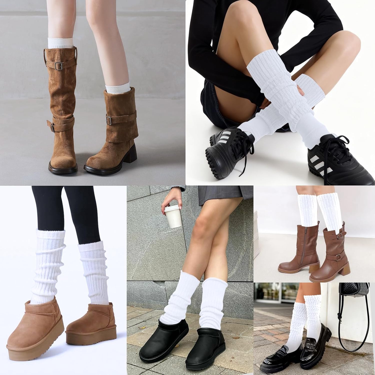 Embhlitfe 4 paar kniekousen voor dames en meisjes, gebreide slouch
