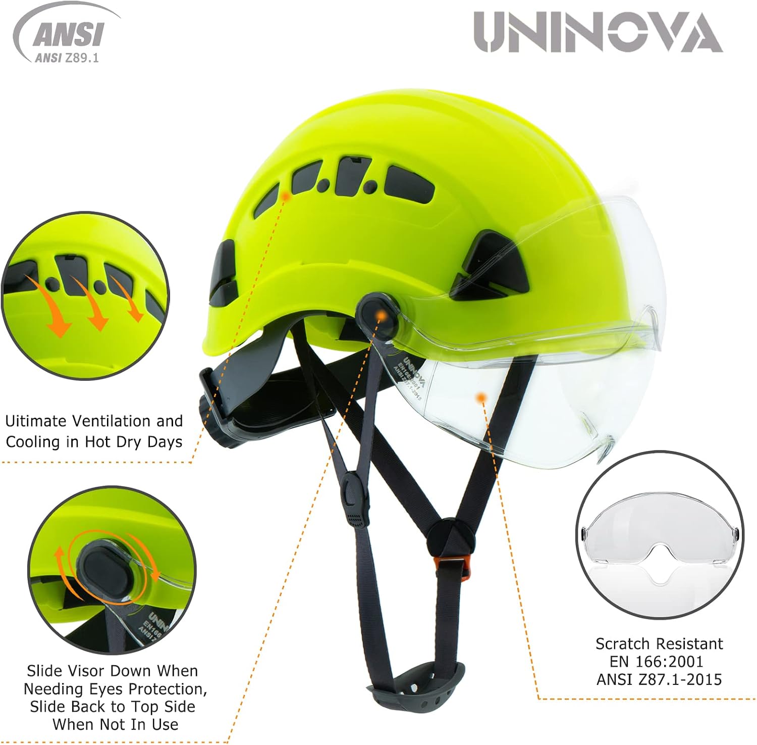 Safety Hard Hat - ANSI Z89.1 Approved Helmet Adjustable - 6-Point Ratchet Suspension & OSHA Hardhats