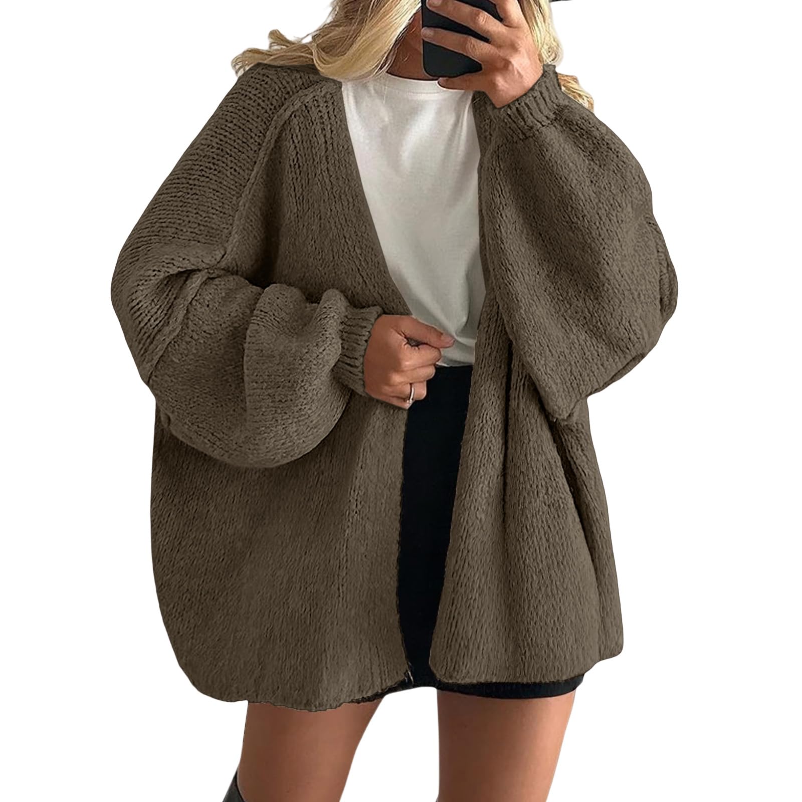 Womens Oversized Cardigan Sweaters Open Front Chunky Knit Sweater Casual Long Lantern Sleeve Cardigans Fall Outerwear