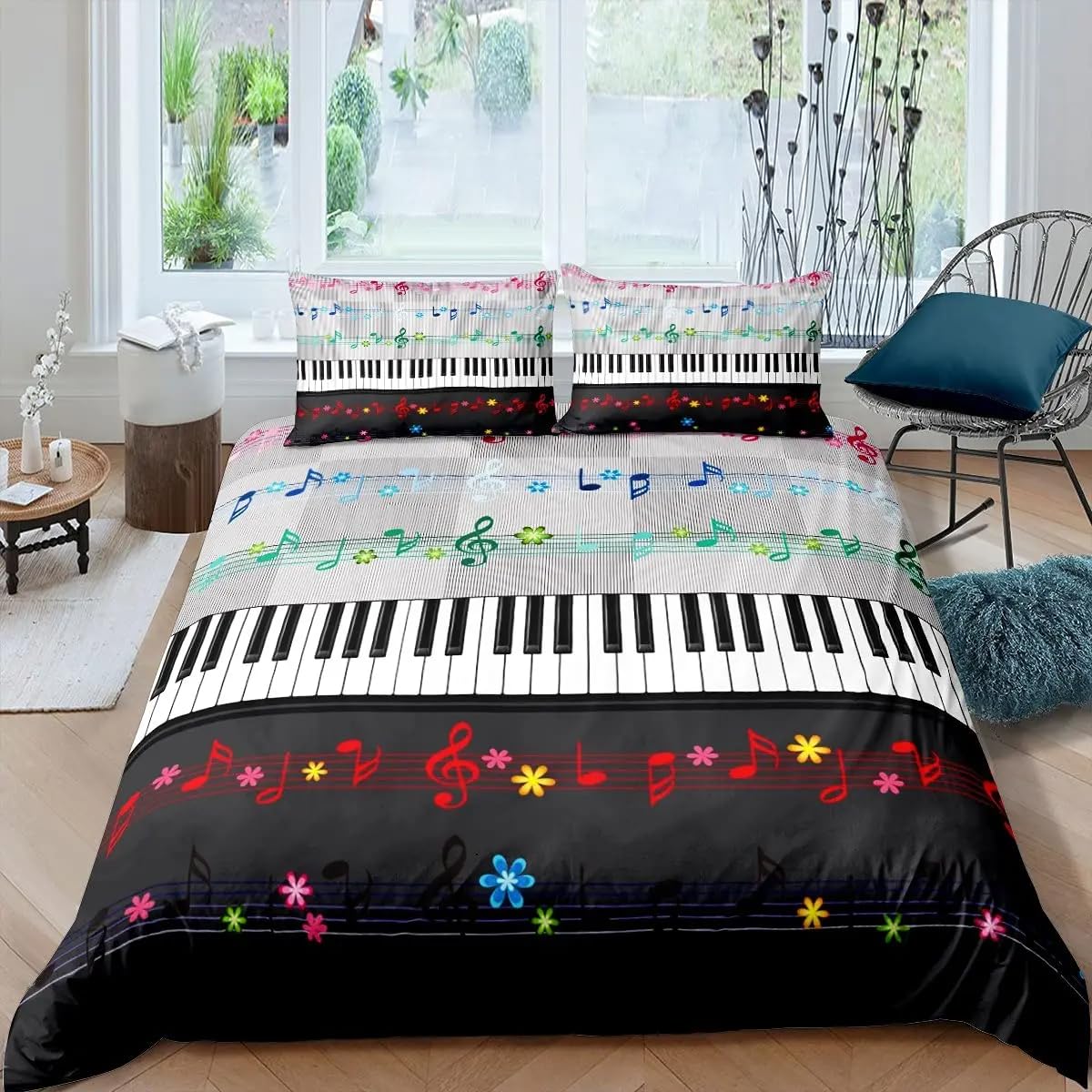 QBIDCSX Bedding Double Bed Set Piano Bedding Double Bed Set - Microfibre Quilt Cover 230x220 cm - Comforter Cover with 2 Pillowcases(Double)