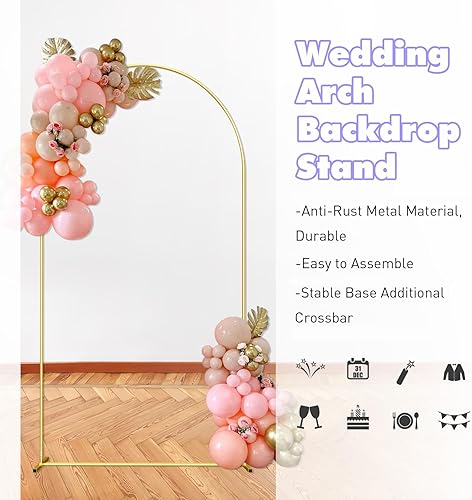 Miniatura 10 de Soporte de telón de fondo de arco de boda de 7.2 pies, soporte de telón de fondo arqueado de globo de boda dorado marco de arco cuadrado para fiesta