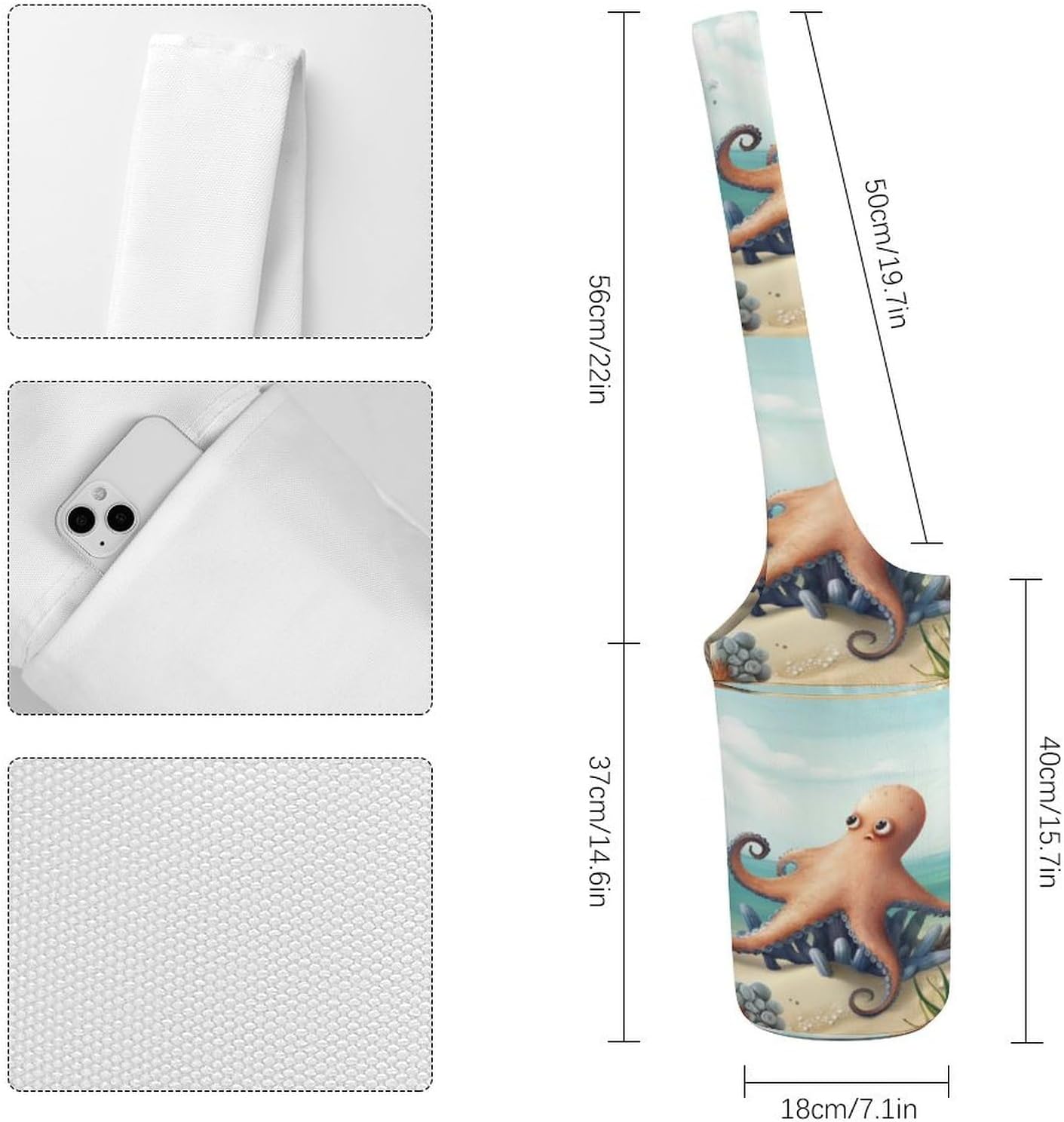 Canvas Yoga Bag,Beach Octopus Starfish Printed Yoga Mat Handbag,Portable Yoga Mat Bag Large Capacity Gym Bag for Men Women Pilates Beach Travel