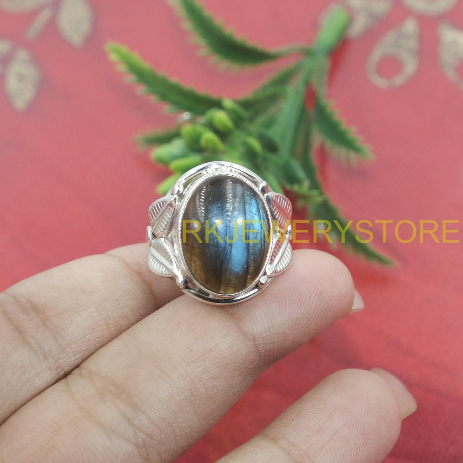 Large Blue Fire Labradorite Stone 925 Sterling Silver Handmade Design Ring Gift Jewelry for Women