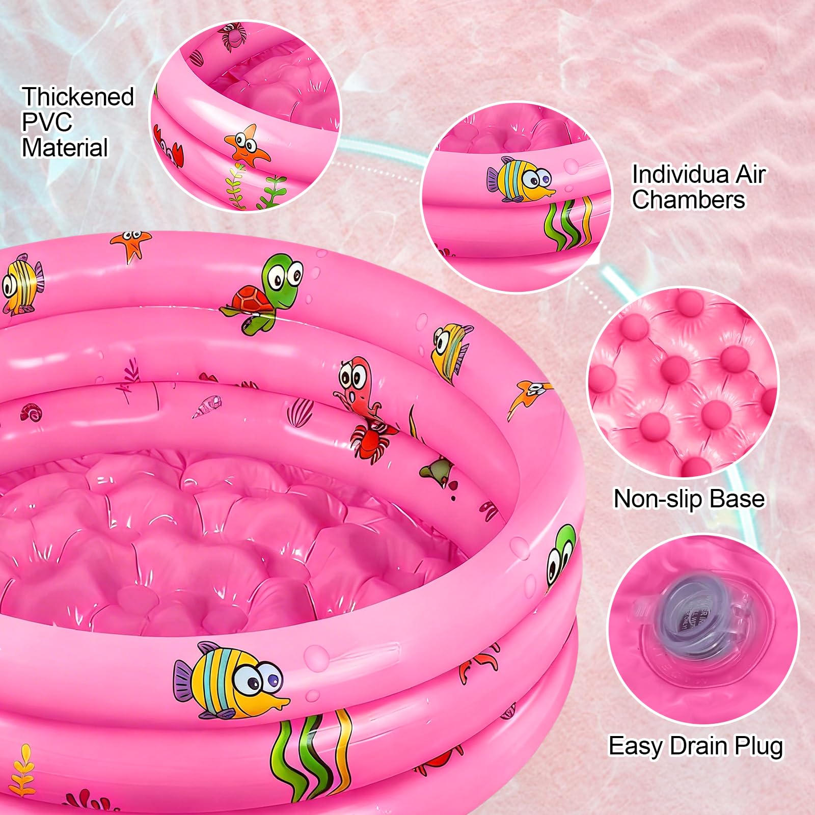 Petite Piscine Enfant,Piscine Gonflable Bébé 100 cm,Piscine Gonflable Enfants,Patogoire Enfant,Piscine Gonflable Ronde,Pataugeoire Gonflable pour Enfants pour Maison,Extérieur,Jardin,Plage,Balcon