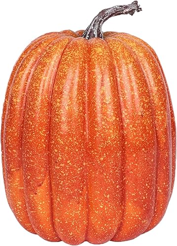 Calabazas artificiales decorativas grandes de 8 pulgadas para decoración de Halloween, Acción de Gracias, cosecha de otoño (naranja, talla única)