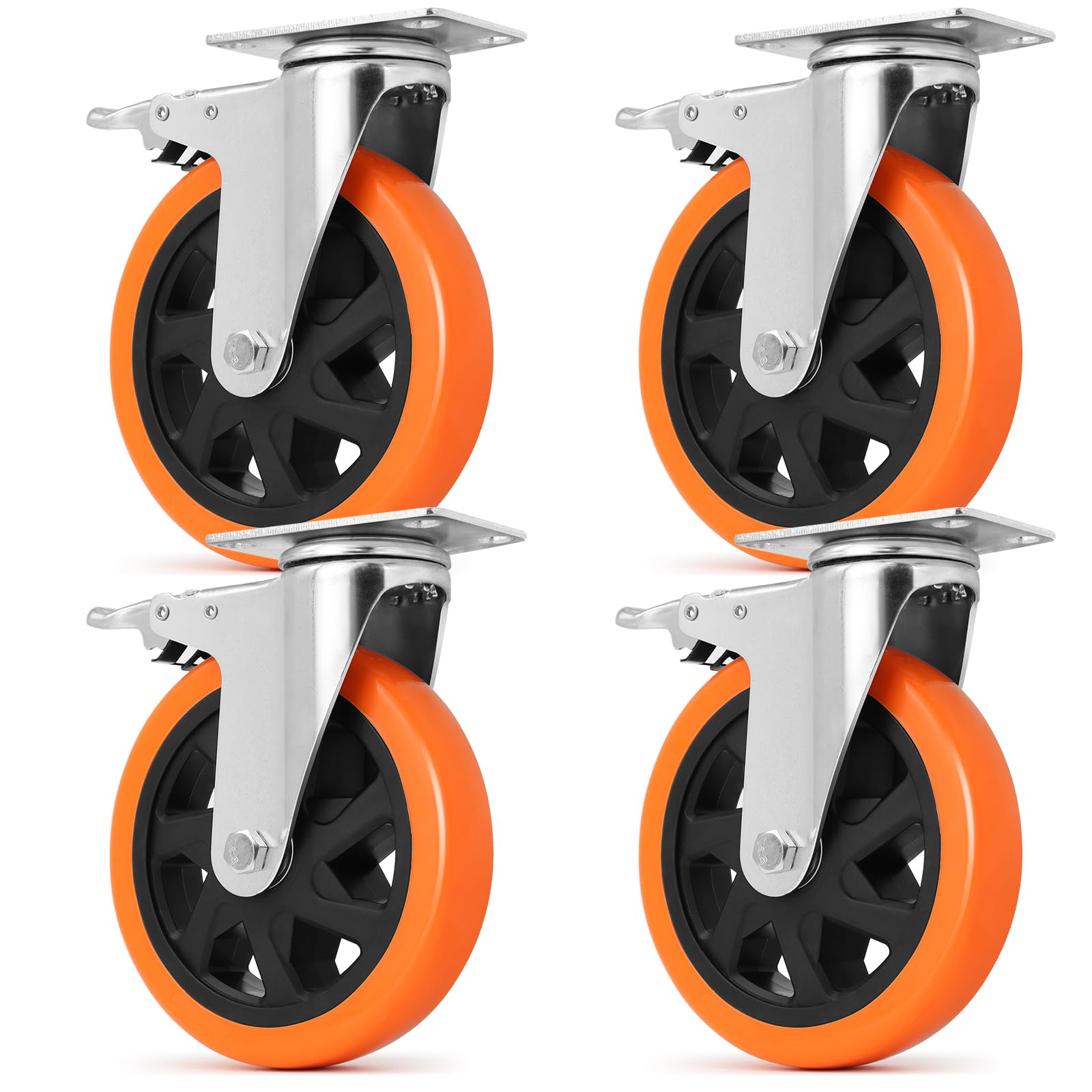 W B D WEIBIDA 6 inch Caster Wheels with Dual Locking, Casters Set of 4 Heavy Duty of 2400lbs, Premium Polyurethane No Noise Wheels for Cart, Workbench