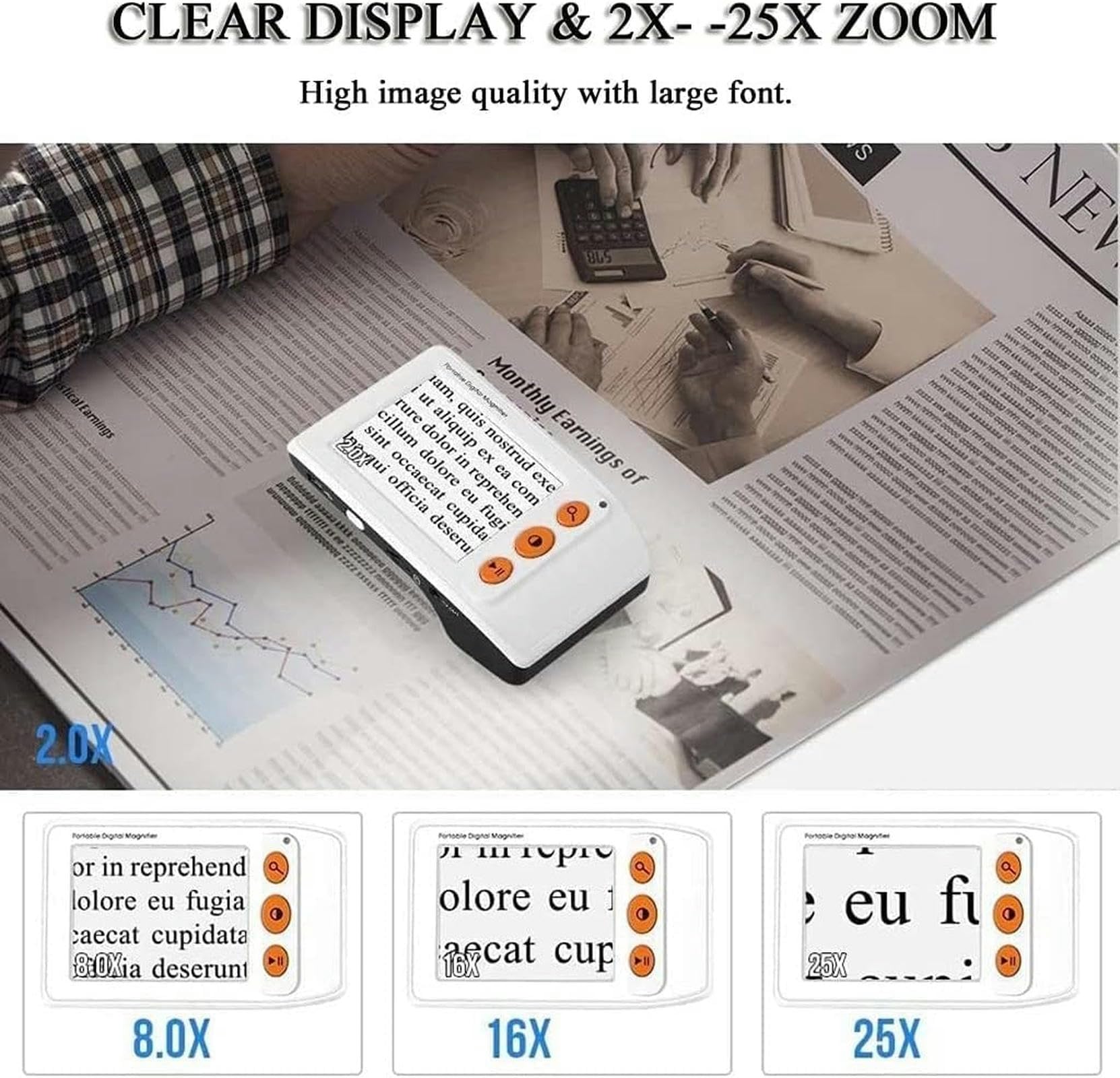 Przenośna Lupa Cyfrowa 3,5-Calowy Ekran Lcd, Przenośna Lupa Cyfrowa, 8 Trybów Kolorów, Elektroniczne Pomoce Do Czytania Wideo, Zoom 2-25X, Dla Osób Starszych Z Wadą Wzroku, Czarny, Biały