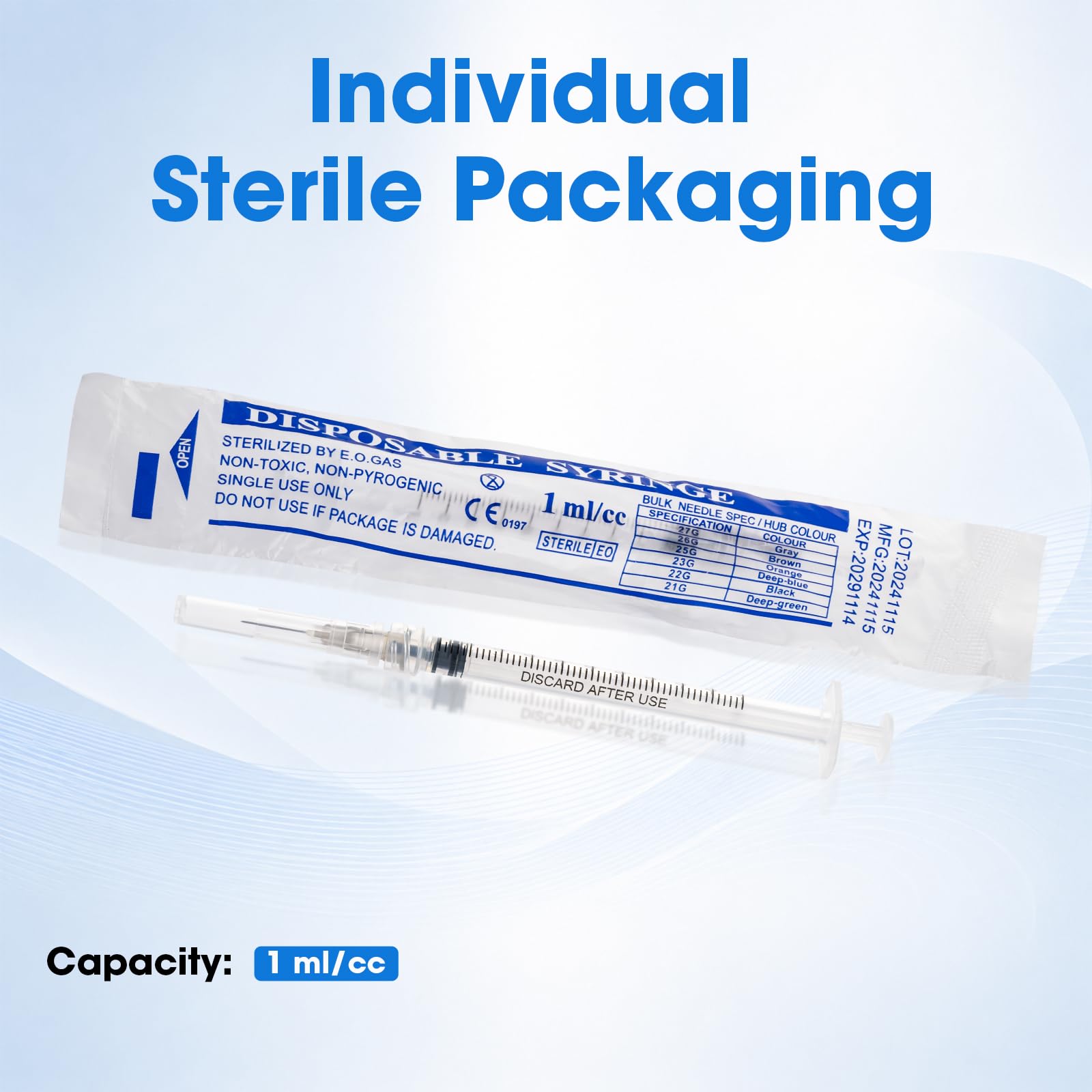 1ml Syringes with 27G 1/2 Inch(13mm), 1cc Luer Lock Syringes, 20 Pack — Amazon image 5