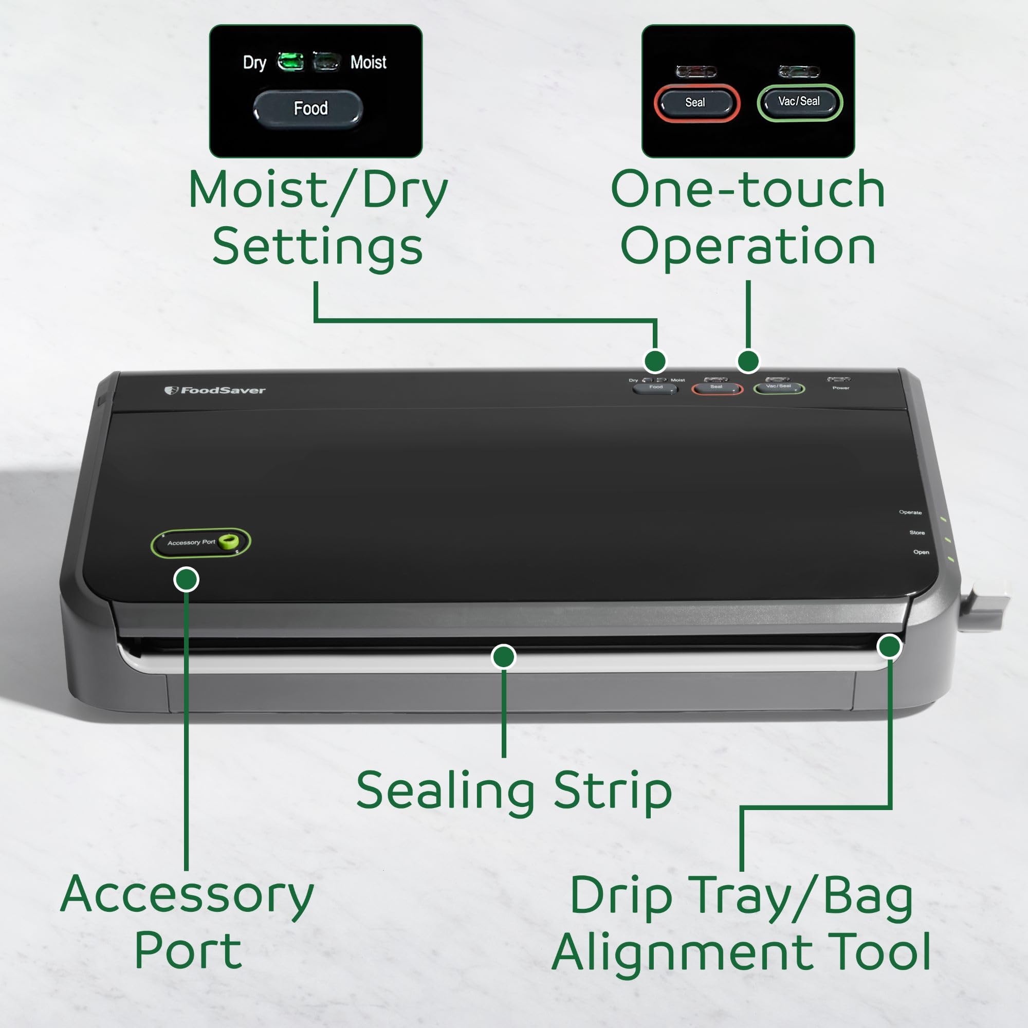 FoodSaver Envasadora al vacío con detección automática de bolsas, bolsa de sellado y rollo y aspirador de mano para almacenamiento hermético de alimentos y Sous Video, color plateado