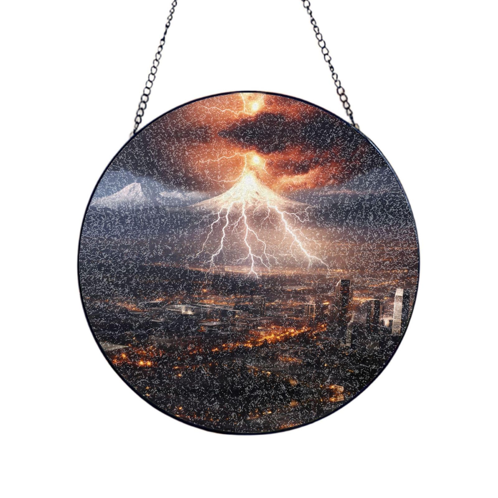 Poezjzw Stained Glass Window Hanging - Thunderstorm Volcano Sun Catcher For Door Garden Home Decor Christmas Mother'S Day Birthday Gifts 6in（15cm）