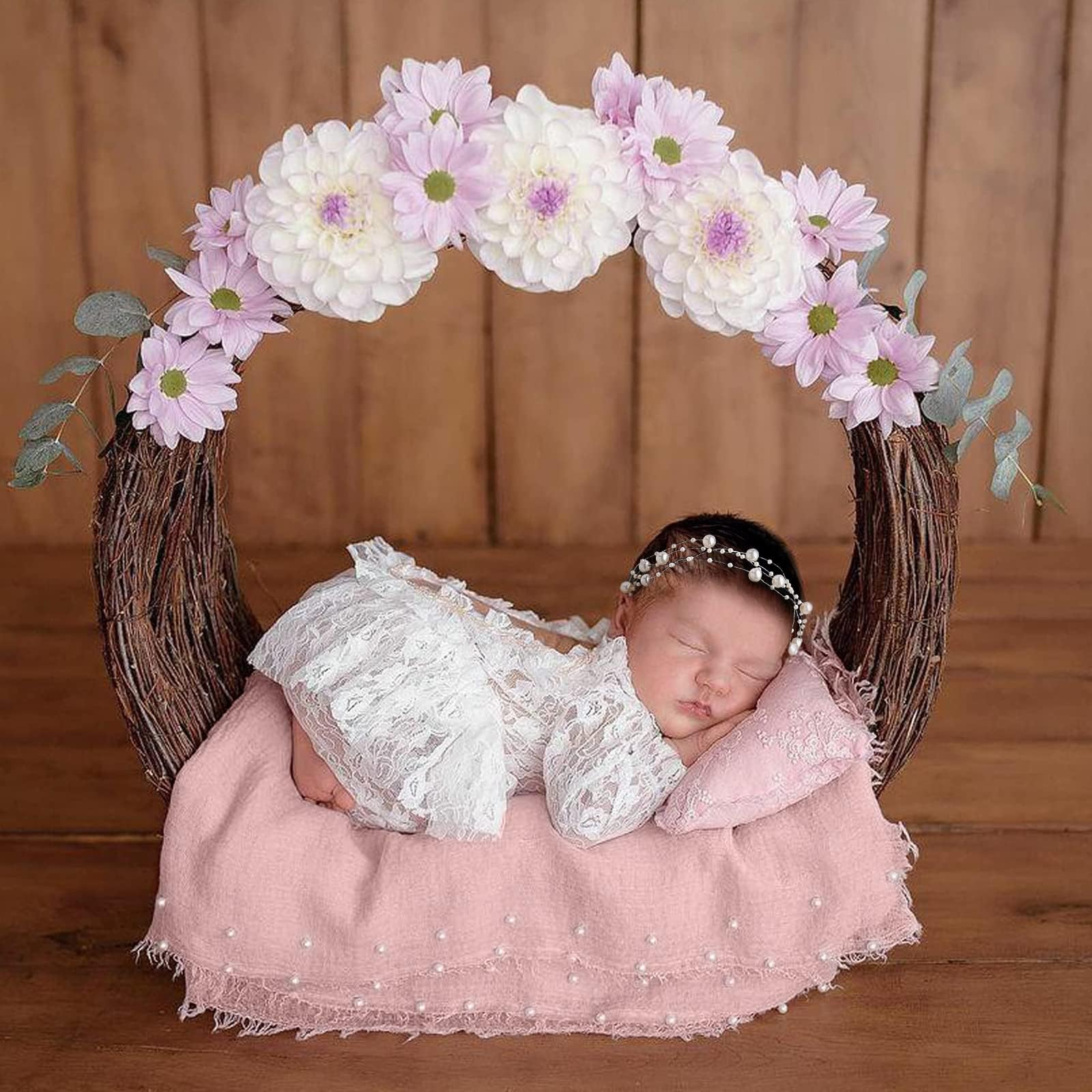 2 pezzi di puntelli per bambini, set di scene per fotografia, accessori di scena per neonati, fatti a mano con perla bianca