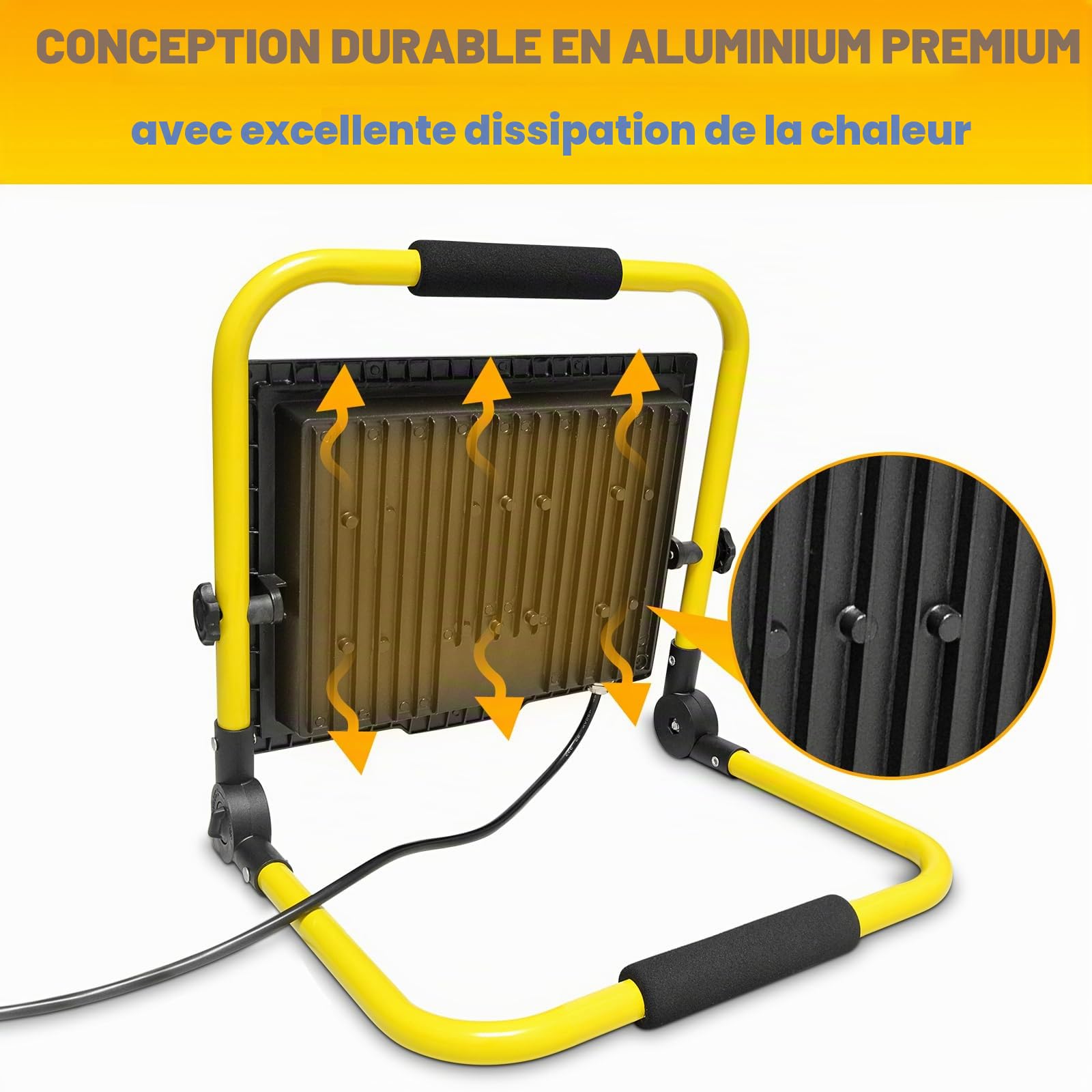 SKYWORLD 150W Projecteur de Chantier LED, 15000LM Lampe Chantier avec Prise | Pliable Portable Projecteur Led, Phare de Travail Led pour Travaux Atelier Garage Terrasse Jardin, Etanche IP66 6000K Blanc
