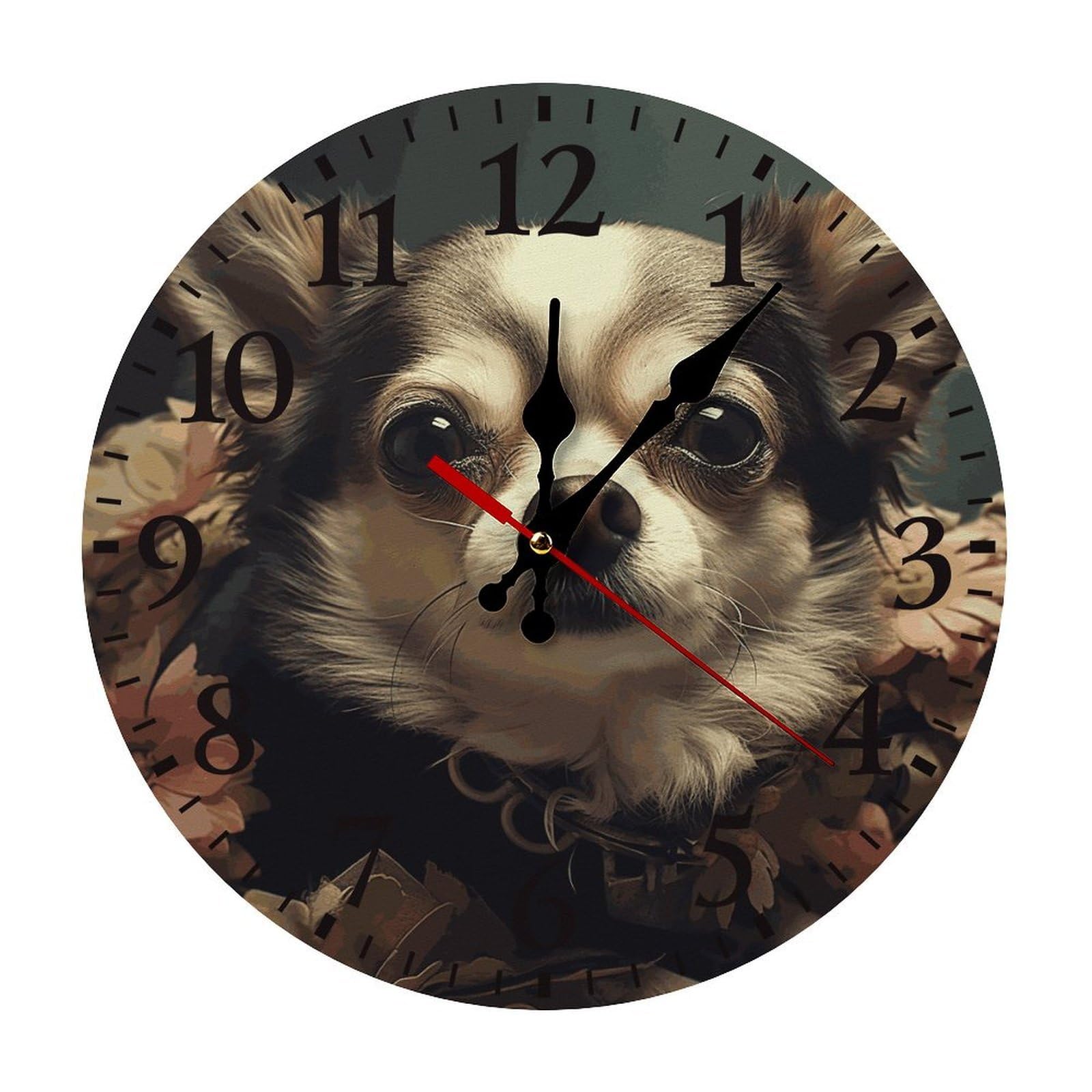 NTVOWPZO 10 Inch Wall Clock Chiwawa Battery Operated Wall Clocks Silent Non-Ticking Round Wall Clock for Living Room Kitchen Home Office Wall Decorative Clock
