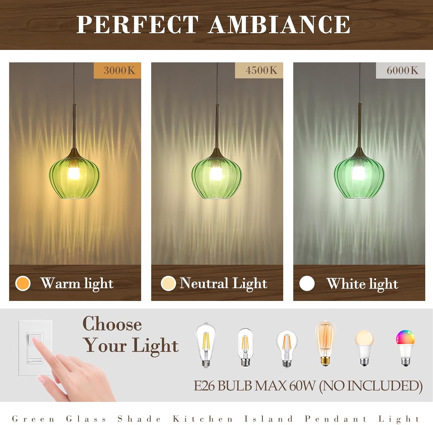 Green Glass Pendant Light, 7 Inch Modern Gold Pendant Lighting Vintage Ceiling Fixtures Mini Hanging Lamp for Kitchen Island Dining Room Restaurant Sink Foyer Entryway